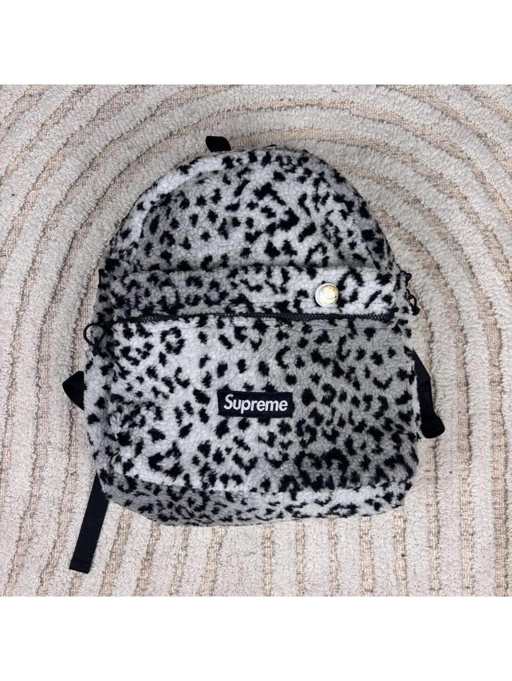 Supreme Leopard Fleece Backpack (Black/White)